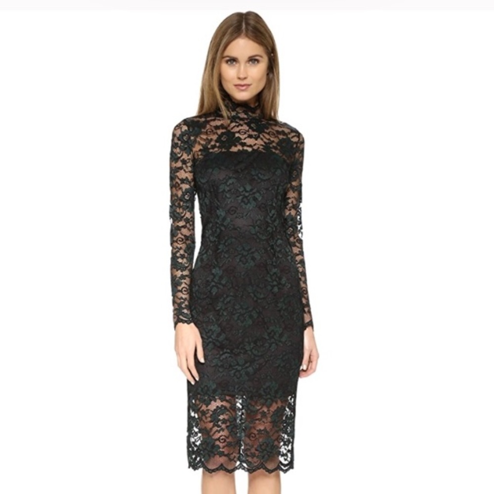 Ganni Flynn Lace Dress in Green/Black